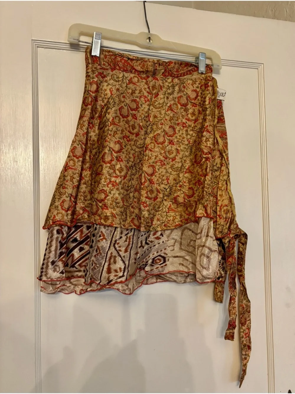 Asymmetrical Wrap Skirt in Gold and Red Floral - Picture 1 of 3